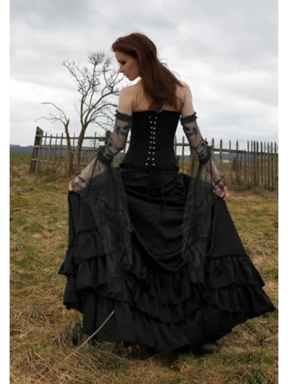 Gothic Detachable Tulle Sleeves Long Black Lace Glove